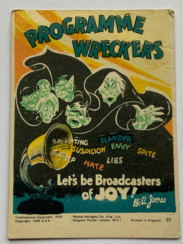 1928 Propaganda card by Parker Halladay USA Programme wreckers lets be broadcasters of joy.